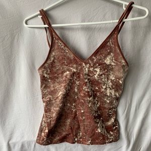 Pink crushed velvet crop top American Eagle